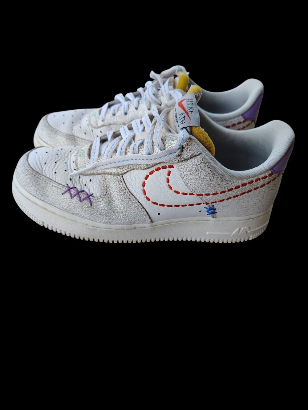 Nike Air Force 1 '07 Woman's SZ. 8 Retro Sneakers Crossstitch Embroidered EUC